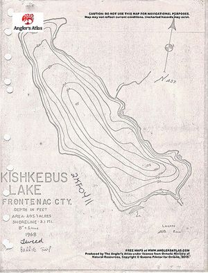 Contour map for Kishkebus Lake, Ontario