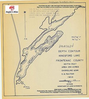 Contour map for Kingsford Lake, Ontario