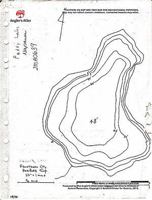 Contour map for Paddys Lake, Ontario