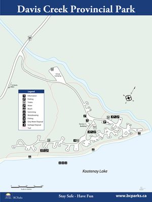 Provincial Park map for Kootenay Lake, British Columbia