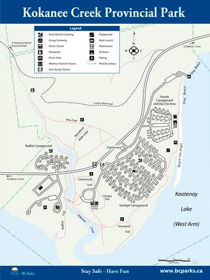 Provincial Park map for Kootenay Lake, British Columbia