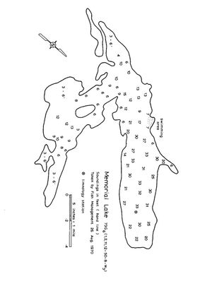 Contour map for Memorial Lake, Saskatchewan