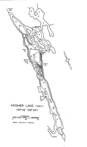 Contour map for Mosher Lake, Saskatchewan