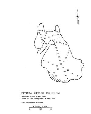 Contour map for Peyasew Lake, Saskatchewan