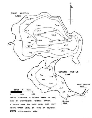 Contour map for Third Mustus Lake, Saskatchewan