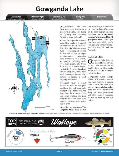 Gowganda Lake, Ontario Angler's Atlas