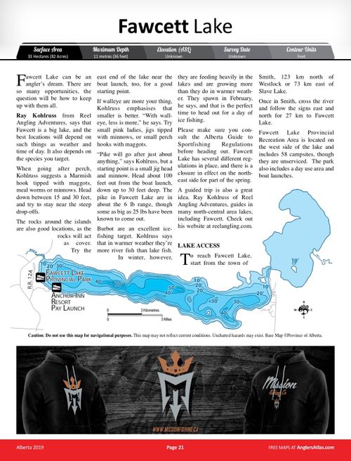 FAWCETT LAKE, Alberta Angler's Atlas