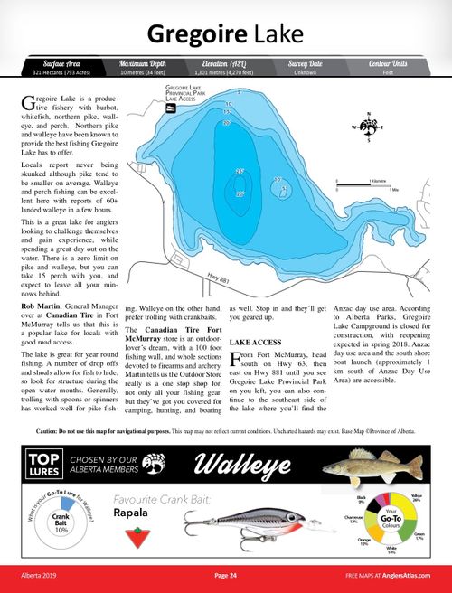 GREGOIRE LAKE, Alberta Angler's Atlas