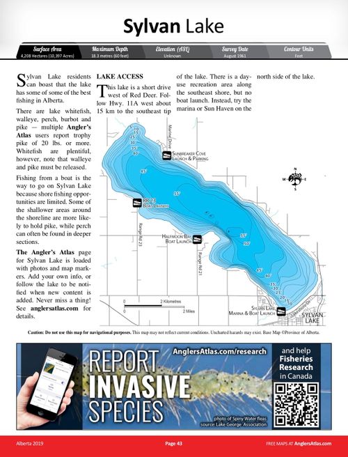 Sylvan Lake Bathymetric Map Sylvan Lake, Alberta | Angler's Atlas